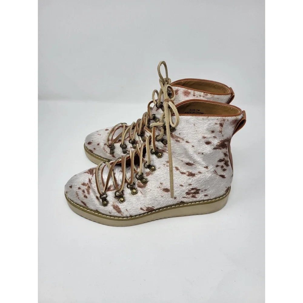 Free People Farylrobin Joplin Vegan Cowhide Leather Lace Up Ankle Boots‎ Size 7